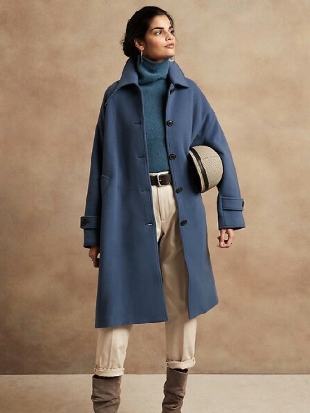 Banana Republic Oversized Italian Melton Wool Cocoon Coat Lush Blue Sz M